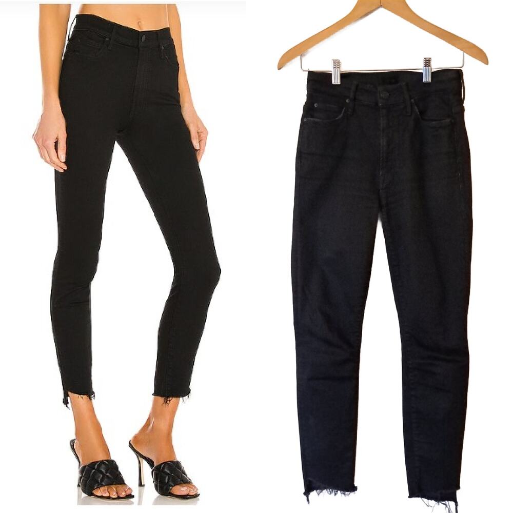 MOTHER The Stunner Zip Ankle Step Fray Not Guilty Black Jeans Size 25 Skinny
